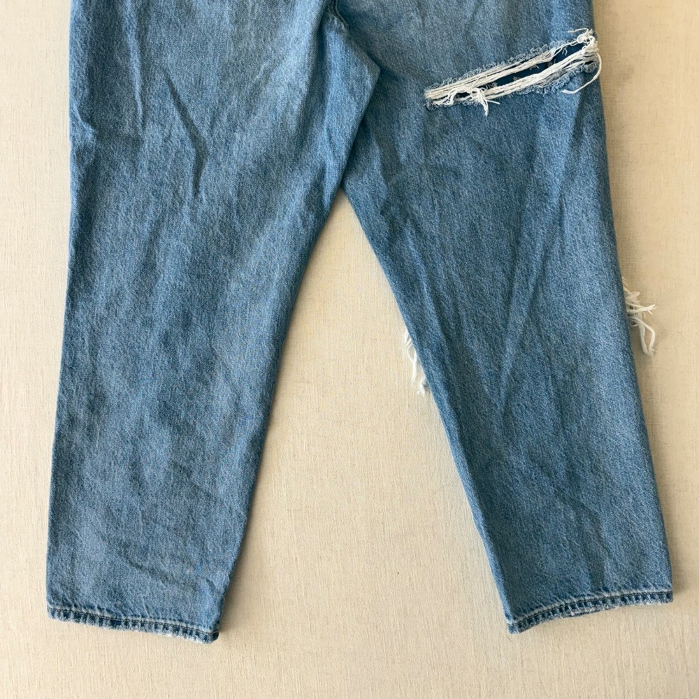 American Eagle Mom Straight Jeans Women 16 Blue Patchwork Distressed High Rise - Picture 11 of 12